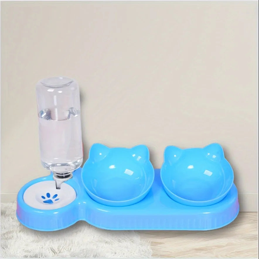 1 Tilt Pet Bowl Set with Gravity Water Bottle for Neck Protection - 3 in 1 Design for Cats and Dogs - Easy to Clean and Hygiene