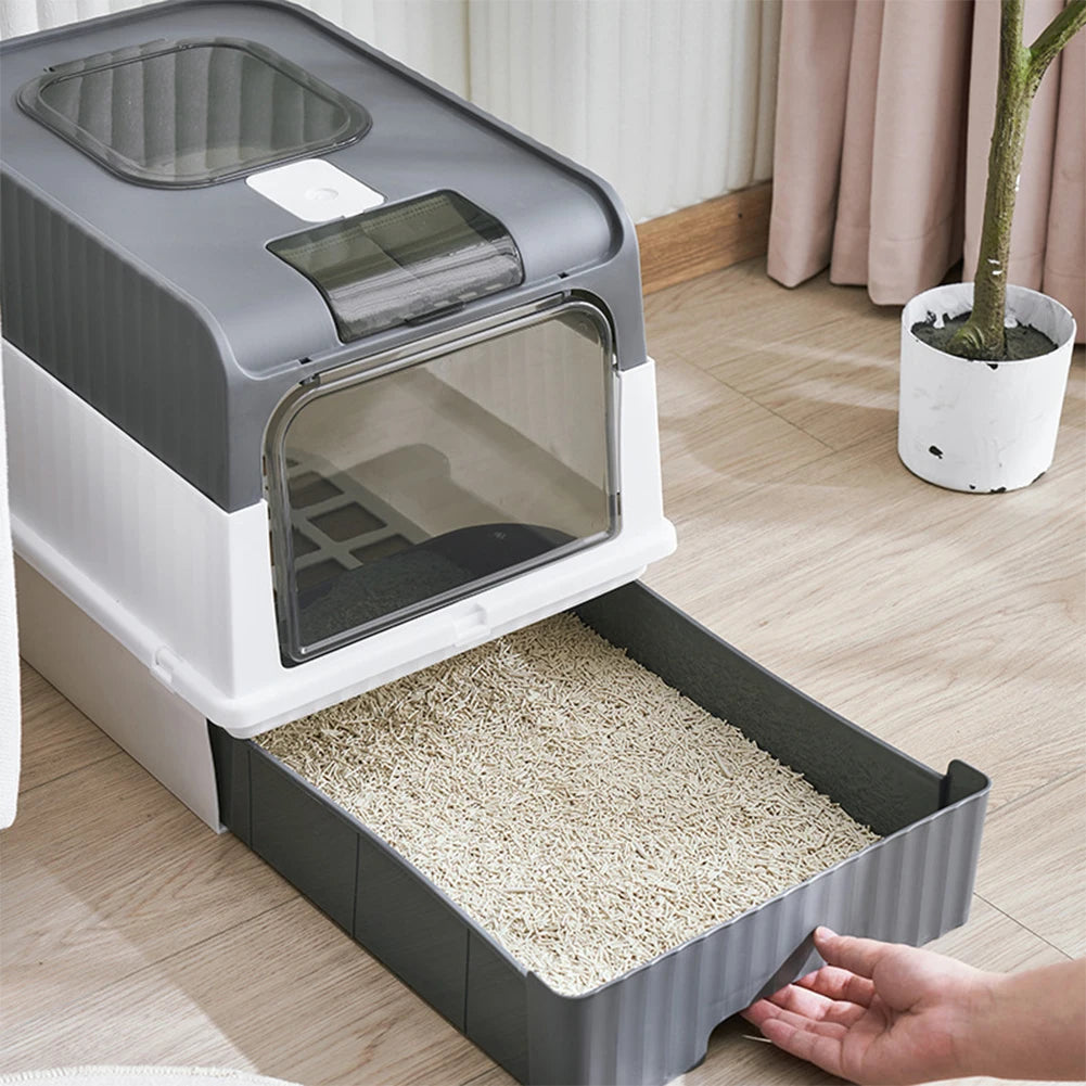 Fully Enclosed Cat Litter Box with UV Sterilization Short and Eye Catching Design for Easy Cleaning