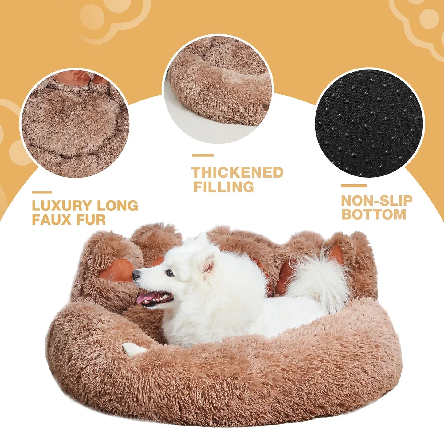 Dog Bed Bear Paw Dog Beds for Small Medium Dogs Cute Dog Cozy Soft Long Plush Round Pet Sofa Bed Cat Bed Cama Para Perro-Ninja Market