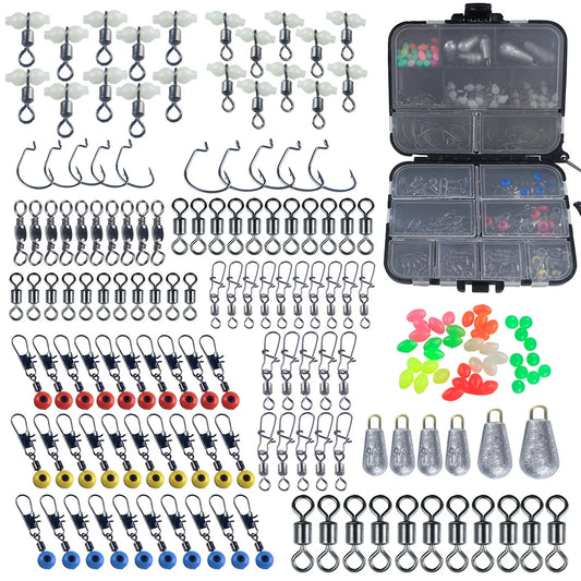 177pcs Fishing Accessories Kit Crank Hooks Sinker Weights Swivels Snaps Connectors Beads Fishing Tackle Box Set-Ninja Market