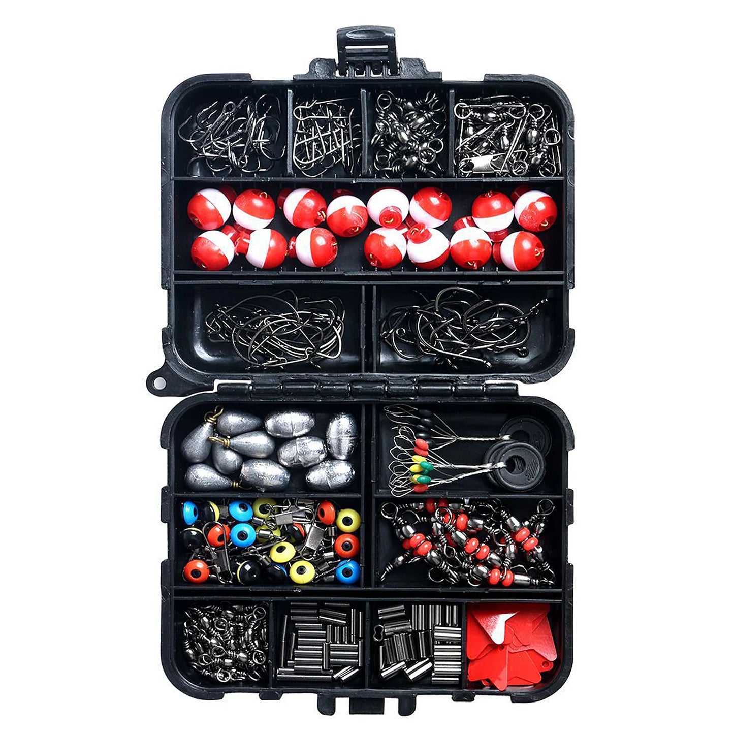 263pcs Fishing Accessories Set with Tackle Box Including Plier Jig Hooks Sinker Weight Swivels Snaps Sinker Slides-Ninja Market