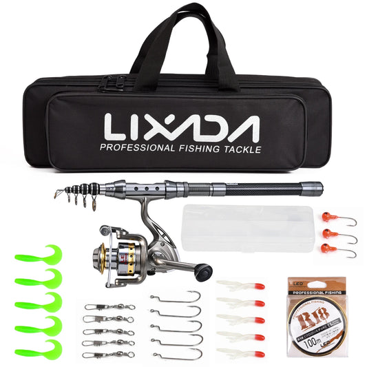 Lixada Fishing Rod and Reel Combo Full Kit Spinning Fishing Reel Gear Organizer Pole Set Telescopic Spinning Rod Kit