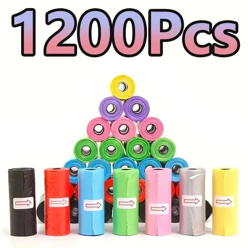 1200pcs Random Color Cartoon Paw Graphic Dog Poop Bags Pet Poop Bags Leak-Proof Dog Waste Bags For Pet Supplies-Ninja Market