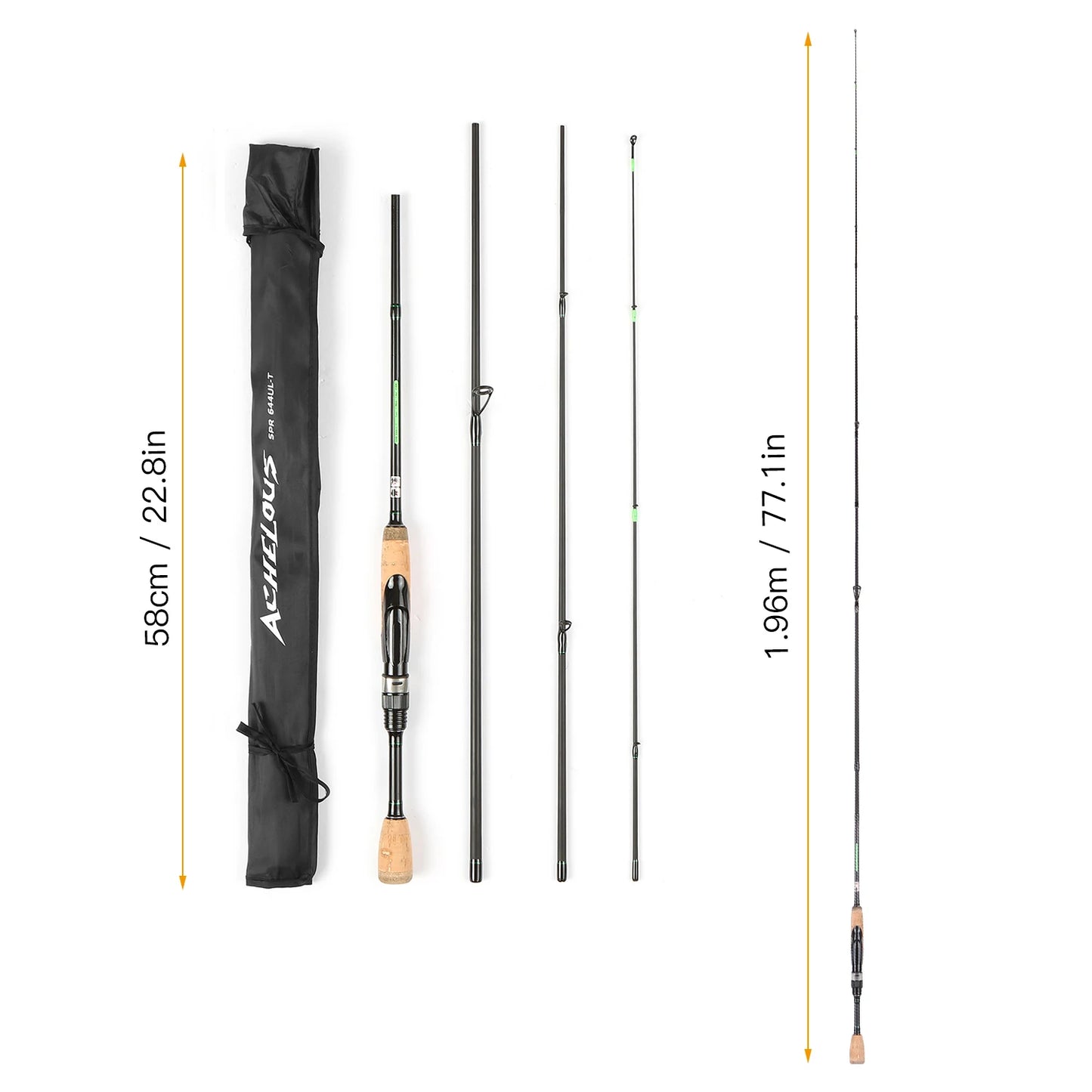 Portable Travel Spinning Fishing Rod Lightweight Carbon Fiber 4 Pieces Fishing Pole