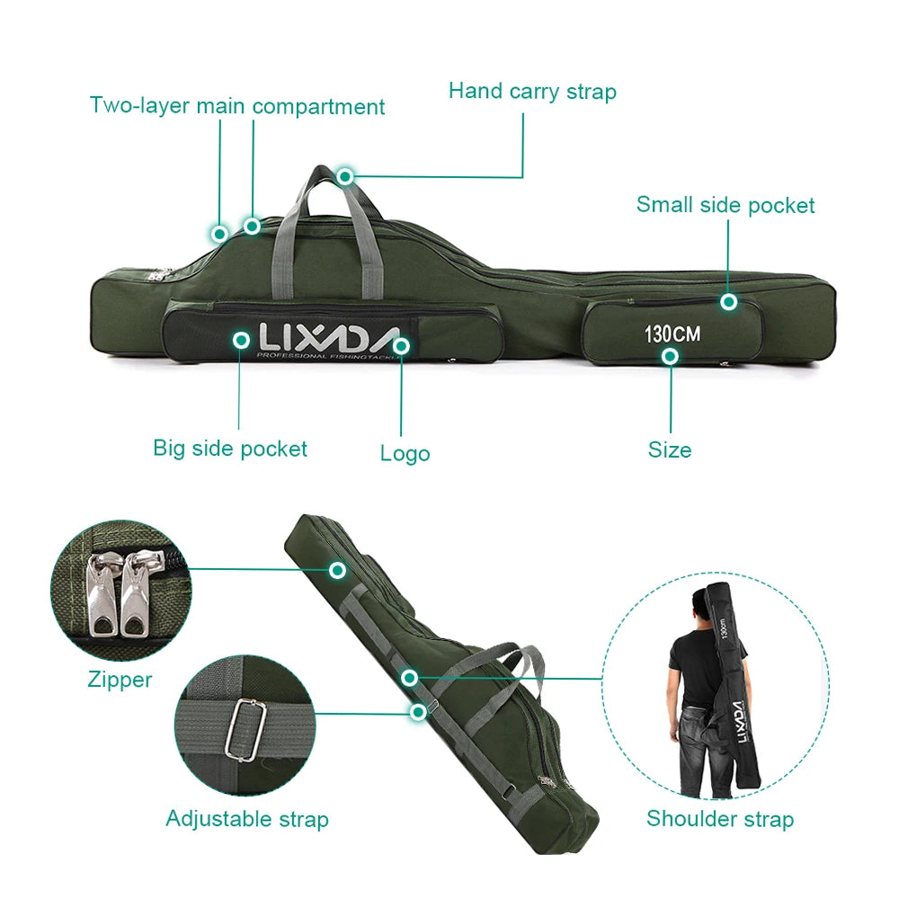 Lixada 100/130/150cm Fishing Bag Portable Folding Fishing Rod Reel Bag Fishing Tackle Carry Case Carrier Bag backpack fishing