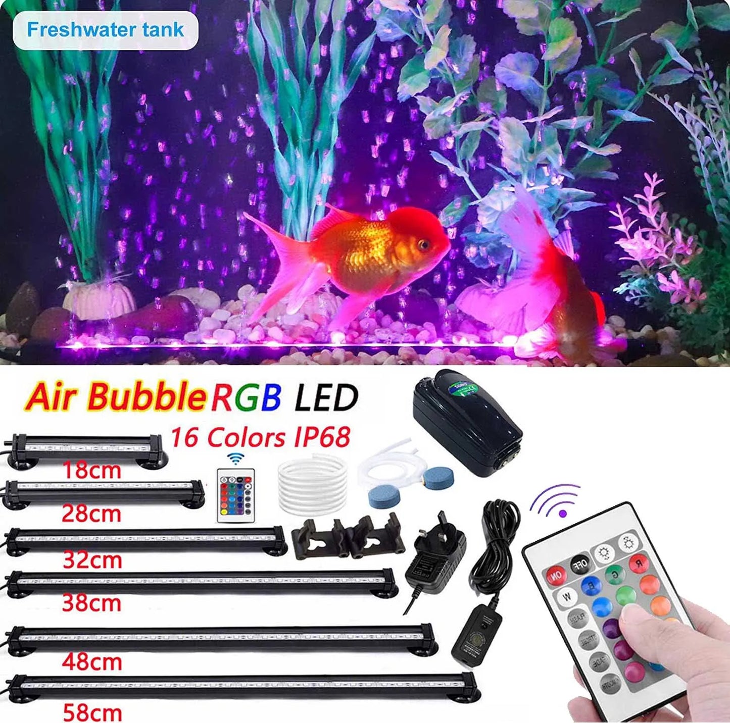 18~58CM 5050 RGB Waterproof Air Bubble Lamp LED Aquarium Fish Tank Light Submersible Light Making Oxygen for Fish Remote Control-Ninja Market