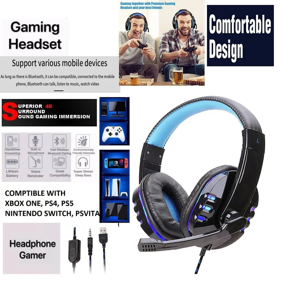 USB Gaming Headset With Microphone For PC Laptop PS4 Xbox One PS5 Headphones LED-Ninja Market