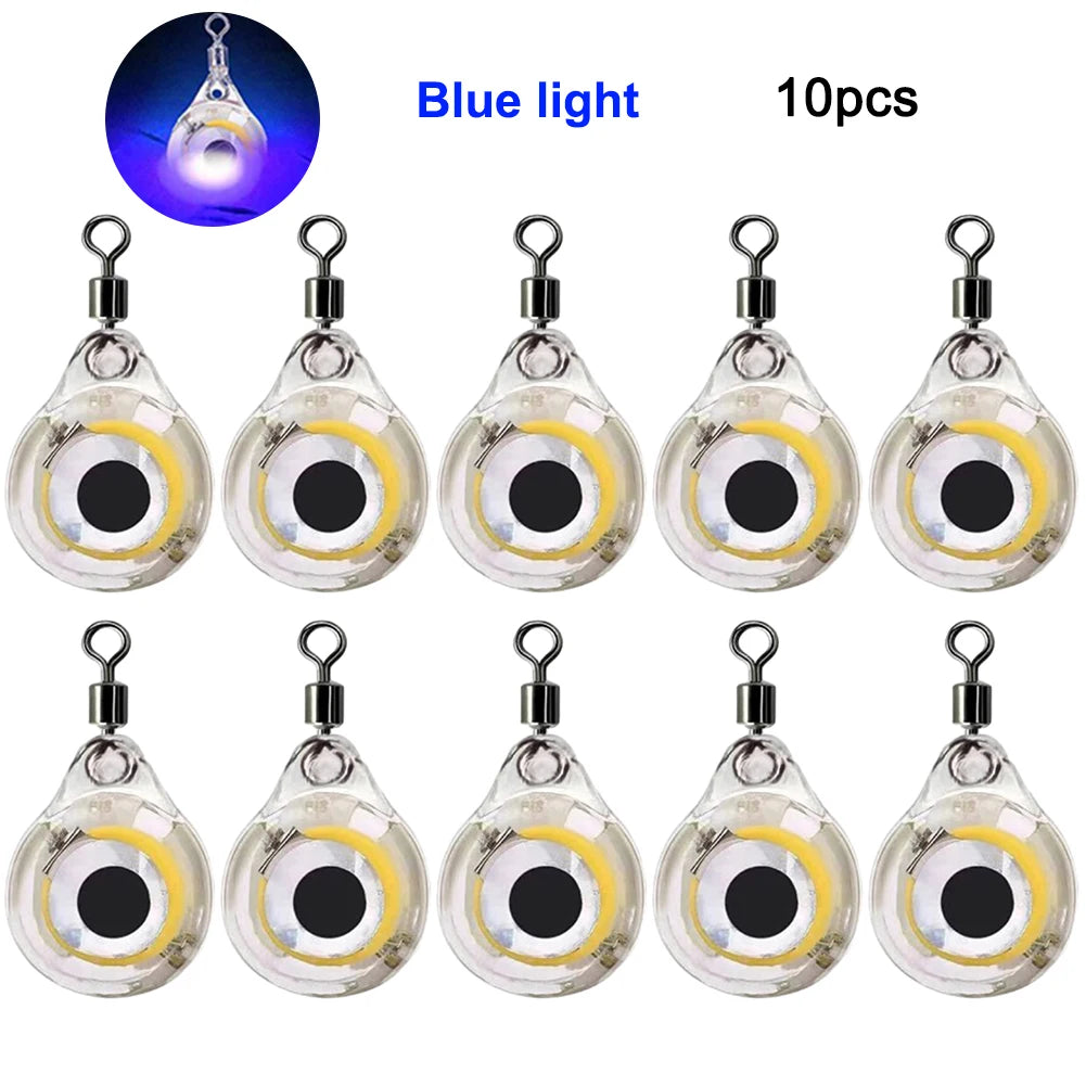 10Pcs Fishing Lure Light Mini Eye Shape Underwater Night Light Lure Battery Powered Luminous Fish Lure for Seawater Freshwater-Ninja Market