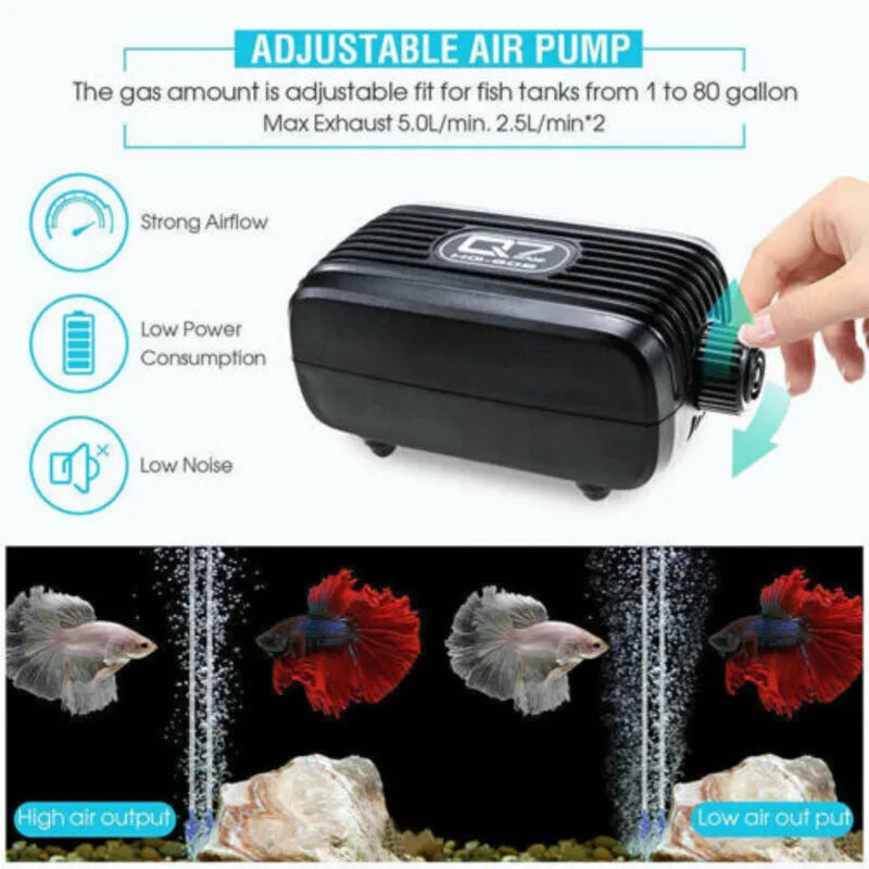 Aquarium Fish Tank Air Silent Twin Outlet Vae Trcal Marine Oxygen Pump-Ninja Market