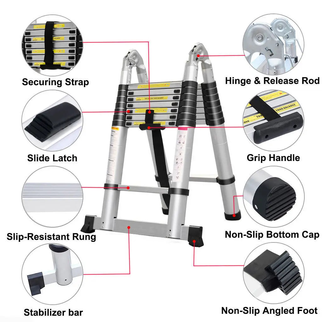 2.6M-5M Telescopic Ladder Sturdy Aluminum Telescoping Extension Ladder 330Lb Max Load EN131 for Household Outdoor Work (Copy)-Ninja Market