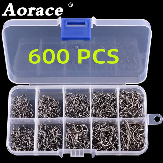 Aorace Fishing Hooks Set High Carbon Steel Sharp Durable Barbed Fishhook Rock Fishing Equipment Gear Tackle Accessories with box-Ninja Market