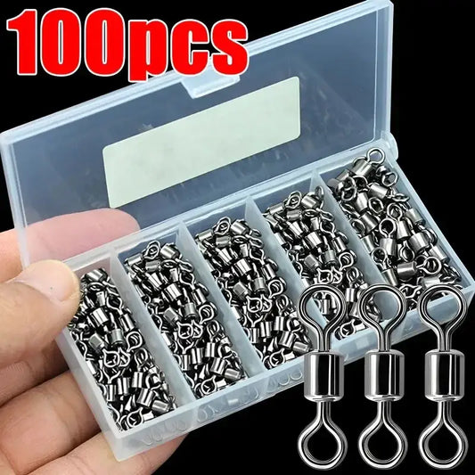 50/100pcs Bearing Swivel Fishing Connector Stainless Steel Carp Fishing Accessories Snap Fishhook Lure Solid Ring Swivel Tackle-Ninja Market