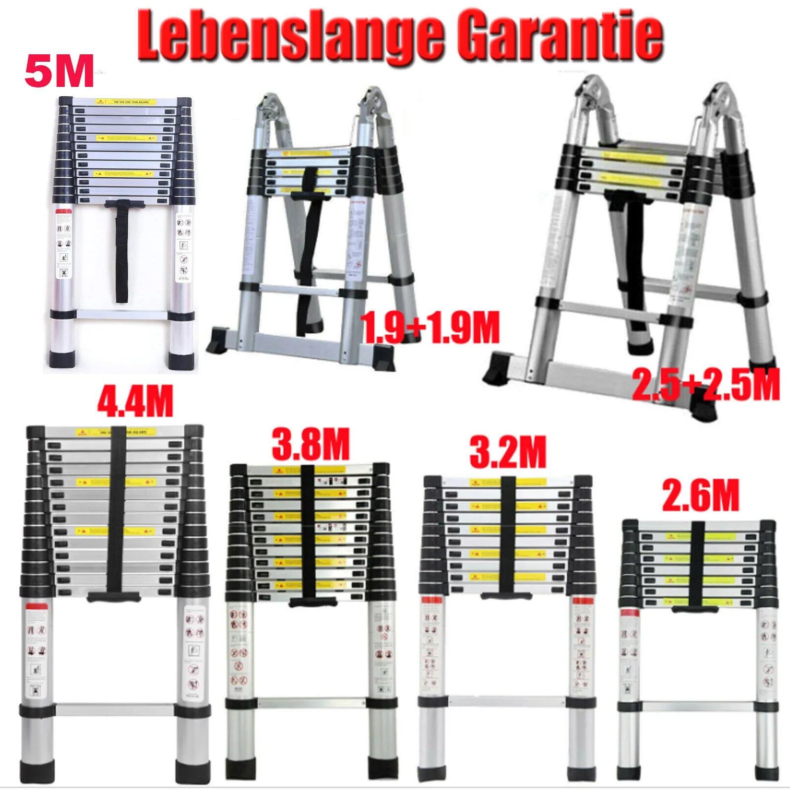 2.6M-5M Telescopic Ladder Sturdy Aluminum Telescoping Extension Ladder 330Lb Max Load EN131 for Household Outdoor Work (Copy)-Ninja Market